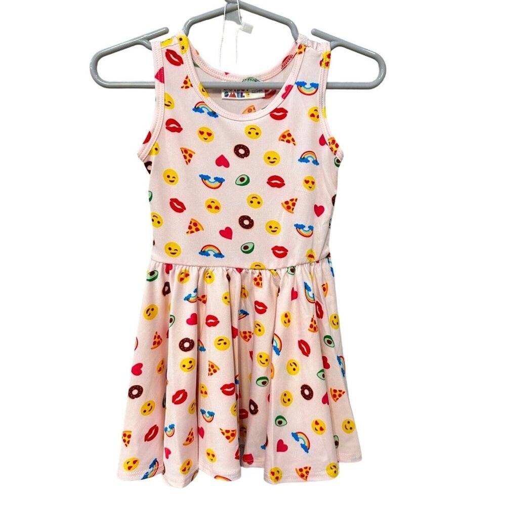 Dot Dot Smile Baby Pink Pizza Donut Avocado Smile Emoji Print Tank Dress 12-24M